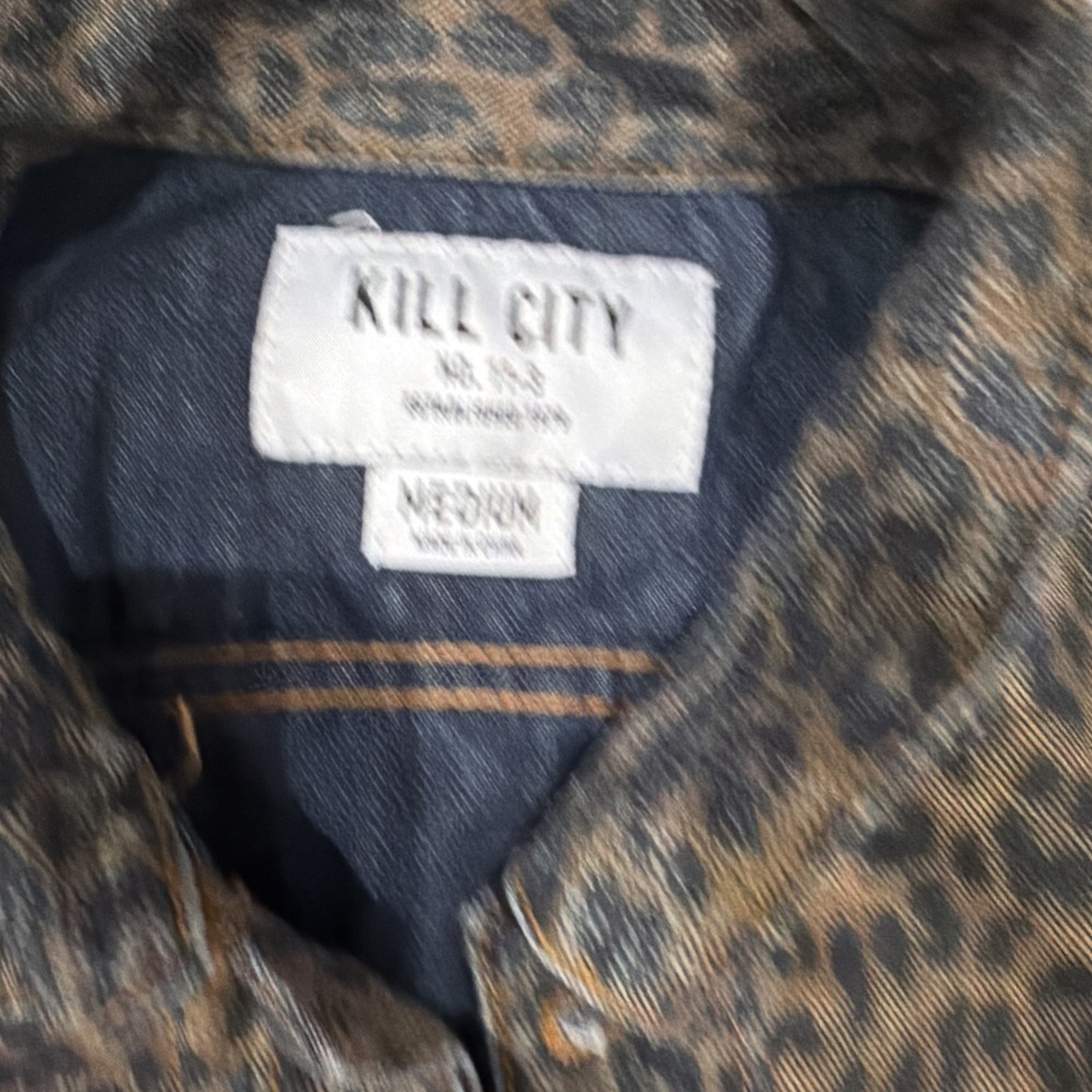 Kill City Leopard Print Denim Vest SMALL Sleeveless Trucker Punk Rock M Medium - Picture 2 of 7